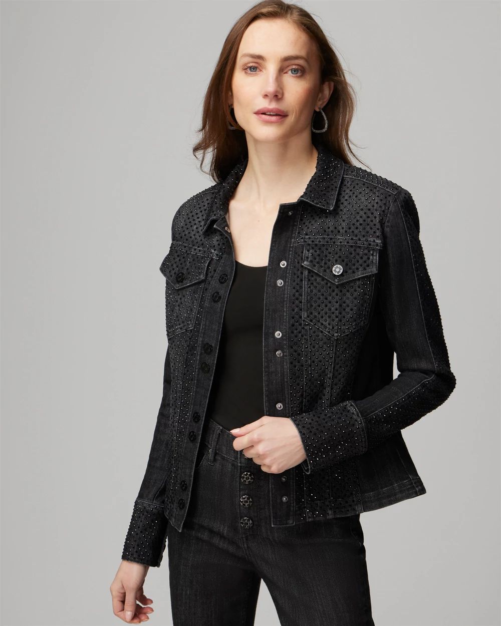 Petite All Over Embellished Denim Jacket White House Black Market